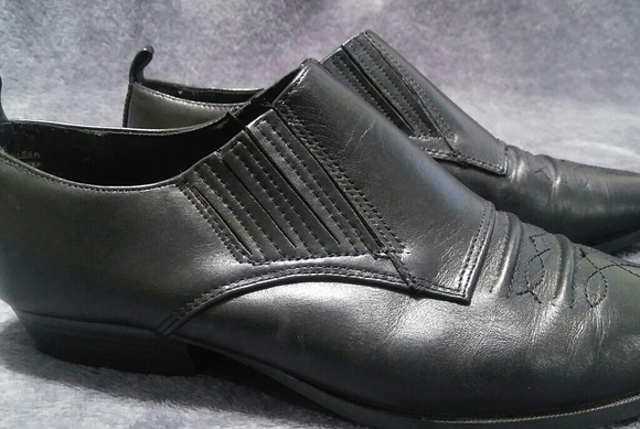 Black Leather Slip On Ankle Boot Oxford Wing Tip - Picture 6 of 8